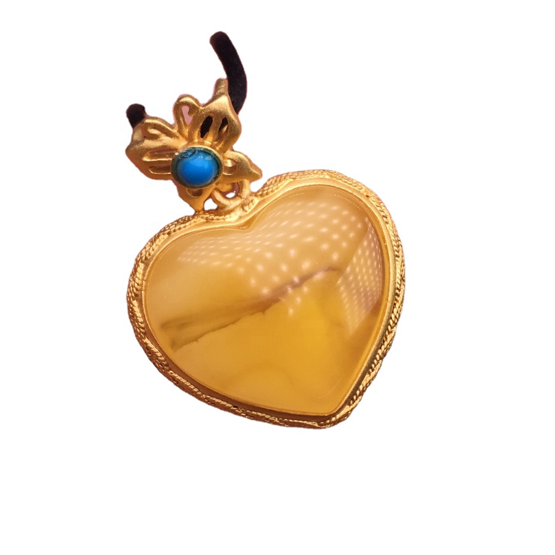 ლურჯი Corundum Amber Pendant / Gold Plated Pendant / Heart- ფორმის გულსაკიდი 32