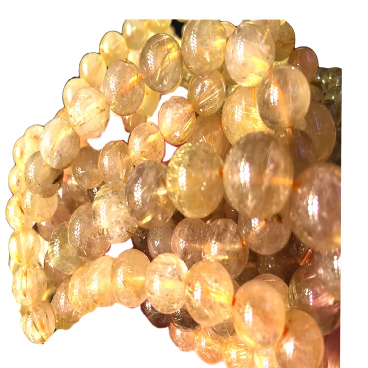 Rûn foarm Gouden rutilearre kwartsarmband natuerlike stiennen sieraden unisex sieraden 7