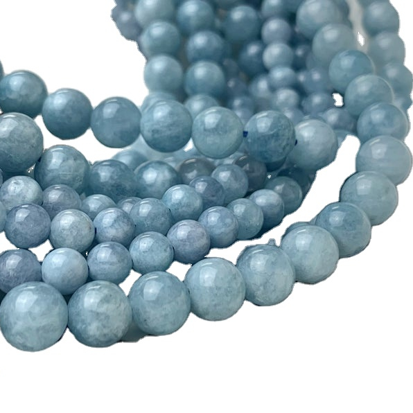 Liscio rotondo naturale Blu Aquamarine Gemstone Perline Genuine Blue Aquamarine Branelli sciolti 25