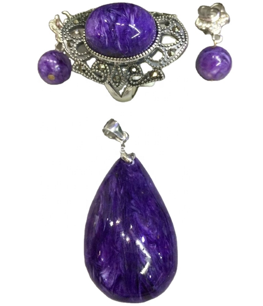 Purple ATTHYST Charoite 925 Sterling Sëlwer Halskette Ouerréng 30
