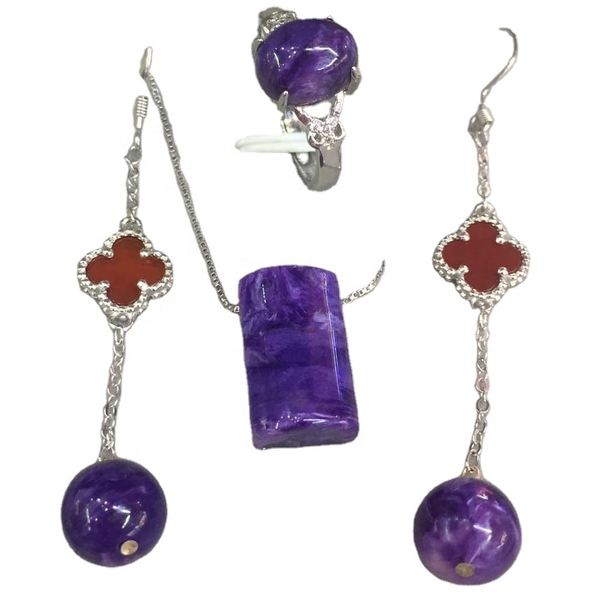 보라색 자수정 Charoite 925 스털링 실버 목걸이 반지 귀걸이 30