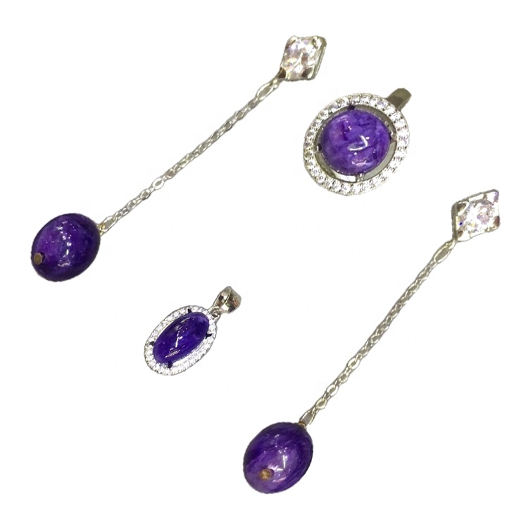 ફેશનેબલ ચાર્ટાઇટ બંગડી પેન્ડન્ટ રિંગ્સ earrings સુયોજિત રત્ન ચાંદીના ઘરેણાં 32