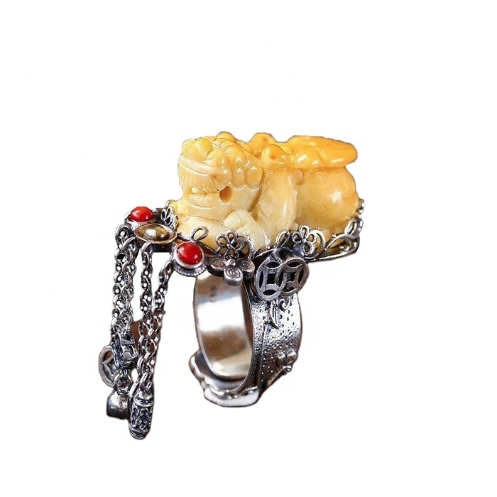 100% ya asili ya nyuki ya asili ya jiwe rangi ya rangi ya mkono-kuchonga picha ya kujitia pete 7