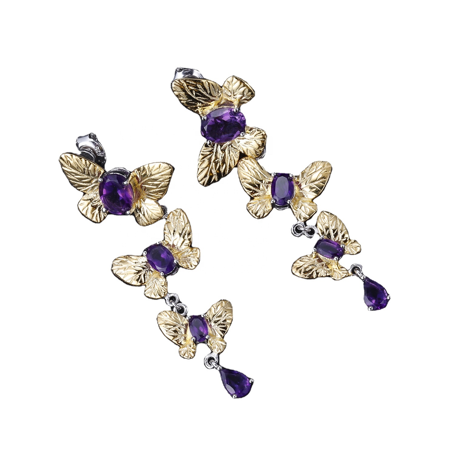 Kolczyki z klejnotami / pozłacane kolczyki / kolczyki ametystowe 32
