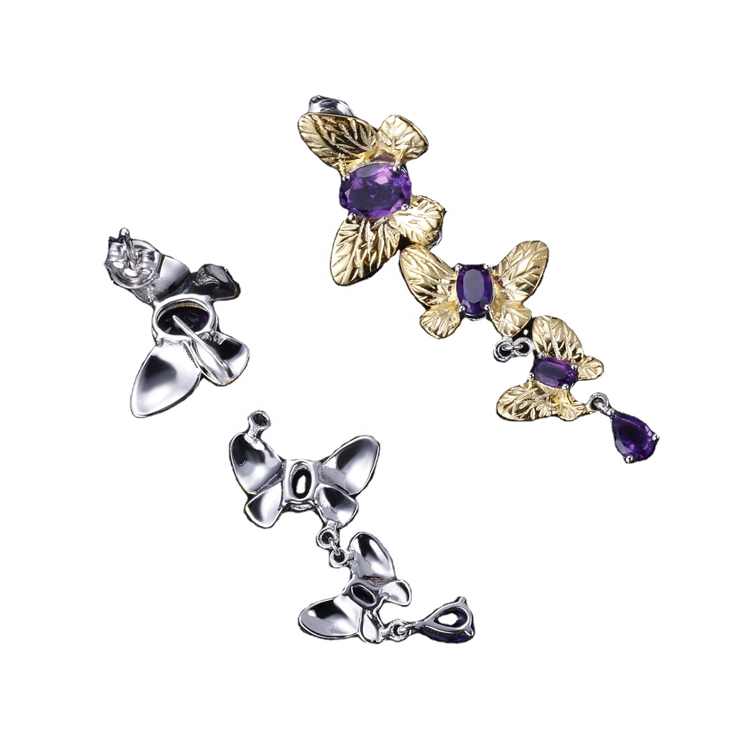 Kolczyki z klejnotami / pozłacane kolczyki / kolczyki ametystowe 34