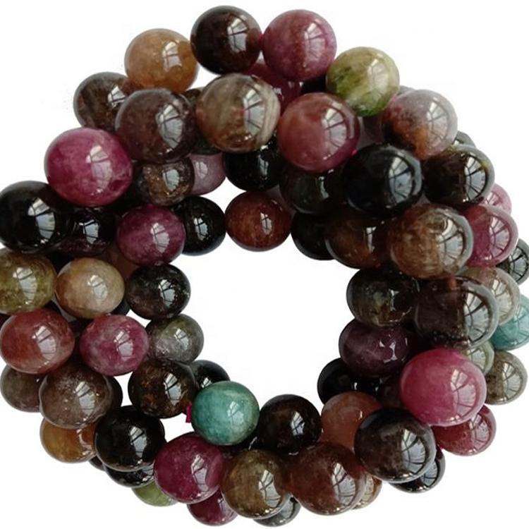 Gioielli del braccialetto della tormalina variopinto naturale della tormalina per le donne stretch tondo perline gemma 7