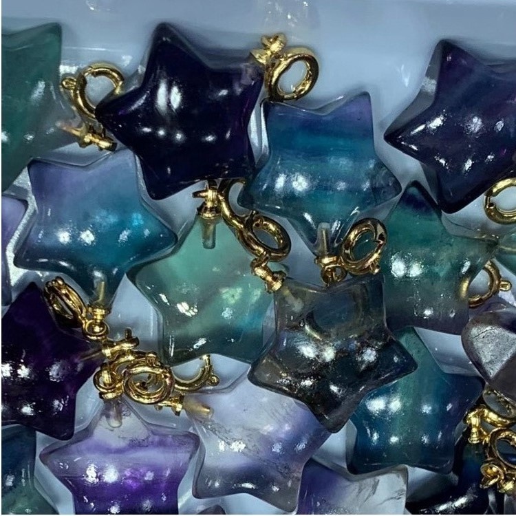 Pendentif gem en forme d'étoile en fluorite et pendentif plaqué or / pendentif fluorite 37