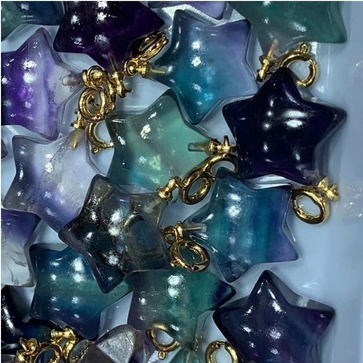 Pendentif gem en forme d'étoile en fluorite et pendentif plaqué or / pendentif fluorite 39
