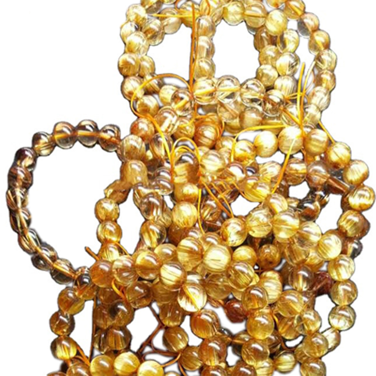 6mm til 12mm Natural Golden Rutailated kvars dýrmætur perlur armbönd 7