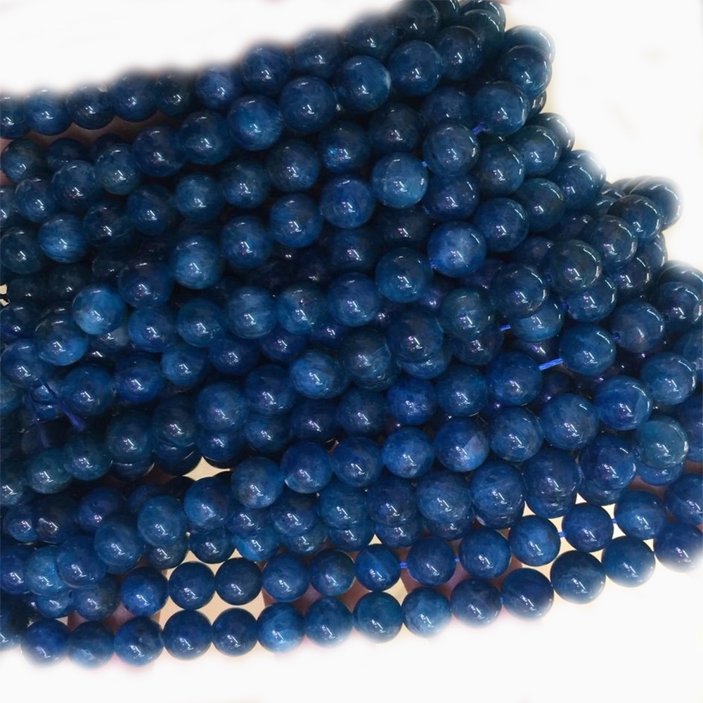 പ്രകൃതിദത്ത അപകർഷതാക്കളായ ബൾഫാറ്റൈറ്റ് റ round ണ്ട് മുത്തുകൾ ഗംഭീരമായ പ്രകൃതിദത്ത നീല നിറം അപാറ്റൈറ്റ് ജെംസ്റ്റോൺ കൊന്ത 33