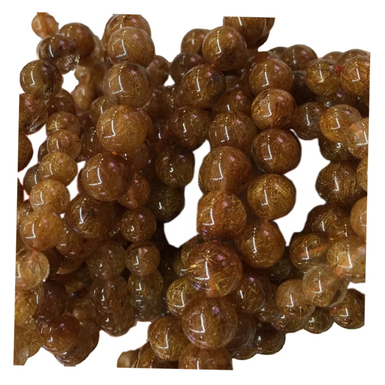 Natuerlike Brazil Koper hierrompere retilearre kwart fan 'e boarst rûne kralen aardich ronde natuerlike kostbere koper rutileare kwartsarmband 7