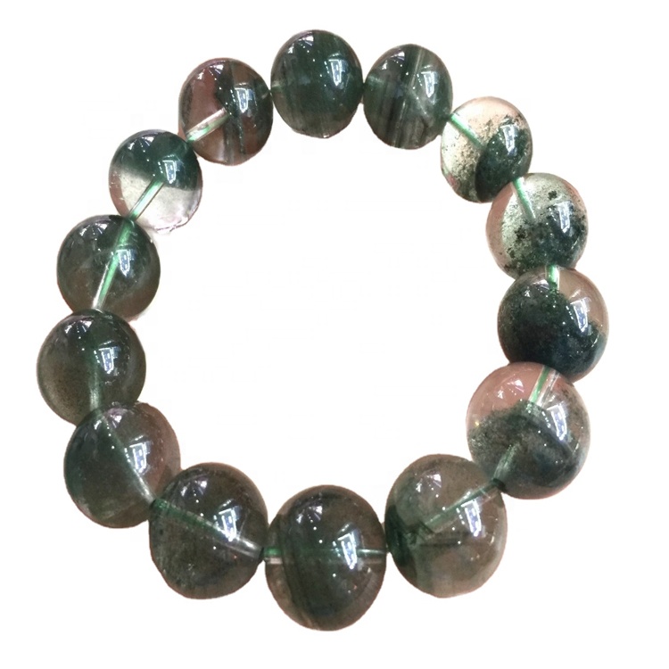 AAA naturale Ghost Phantom Quarzo Crystal Bracciale rotondo perline 14-15 mm 7