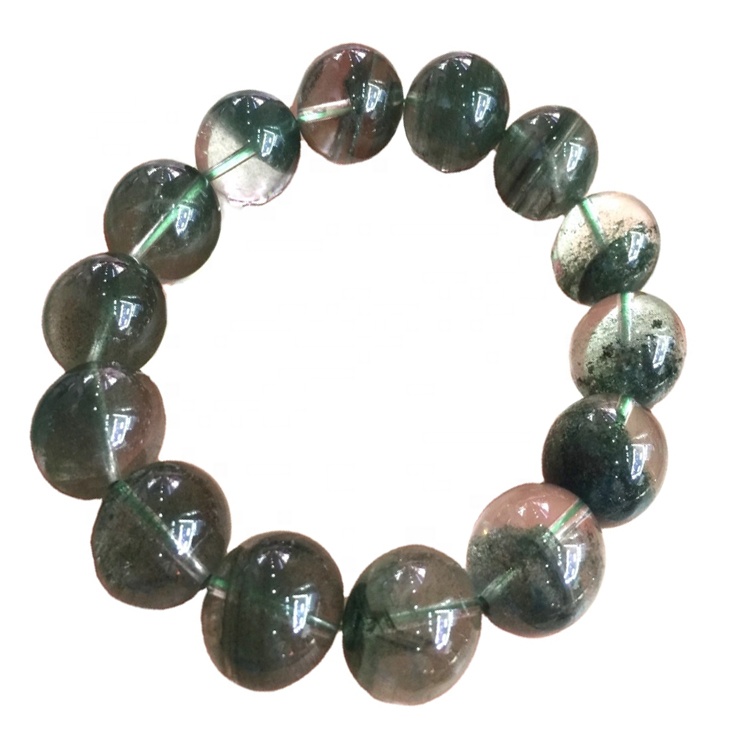 AAA naturale Ghost Phantom Quarzo Crystal Bracciale rotondo perline 14-15 mm 9