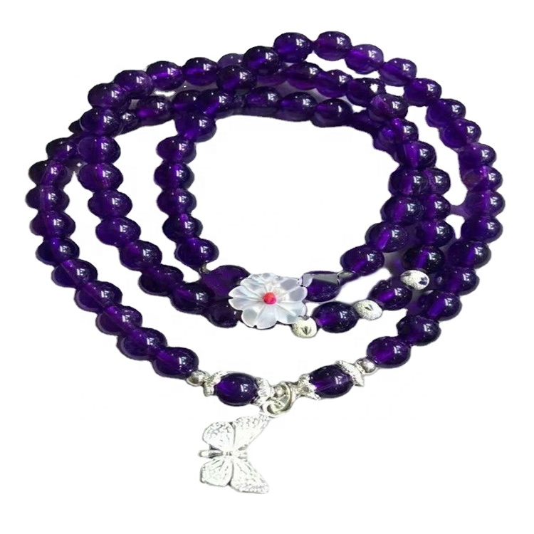 Breichled Gemstone Gemstone Amethyst Necklace / Chwefror Amethyst 30