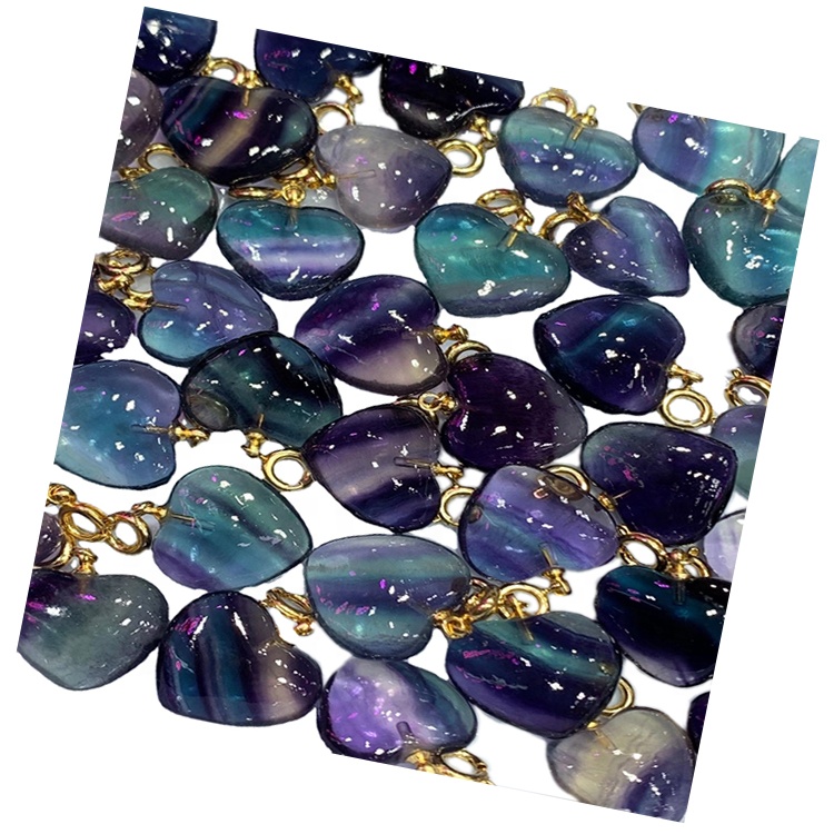 Pendant Berbentuk Jantung / Fluorite Pendant / Emas Plated Pendant 7