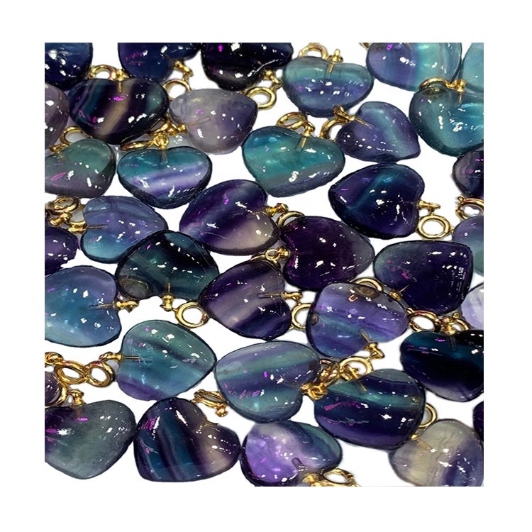 Pendant Berbentuk Jantung / Fluorite Pendant / Emas Plated Pendant 9