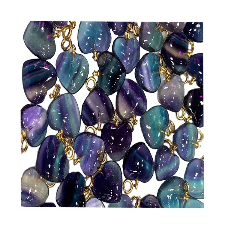 Pendant Berbentuk Jantung / Fluorite Pendant / Emas Plated Pendant 11