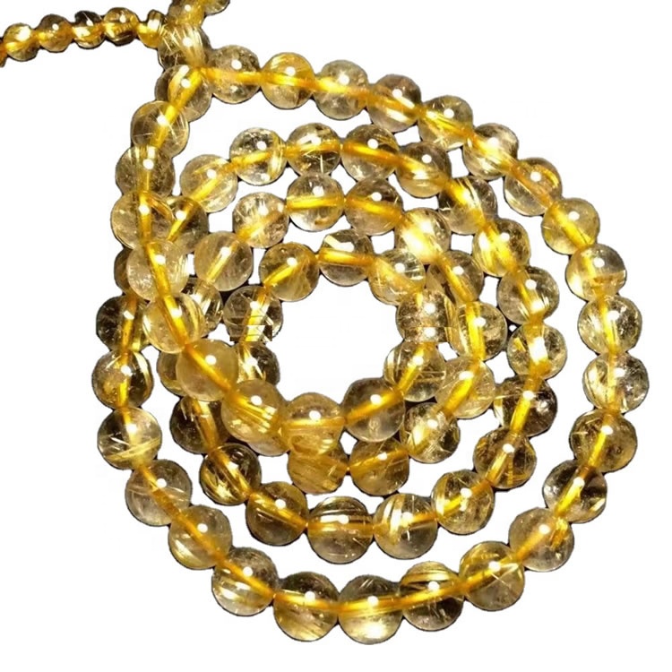 7mm Golden Rutilated Quartz Gemstone στρογγυλά χάντρες Κοσμήματα βραχιόλι 31