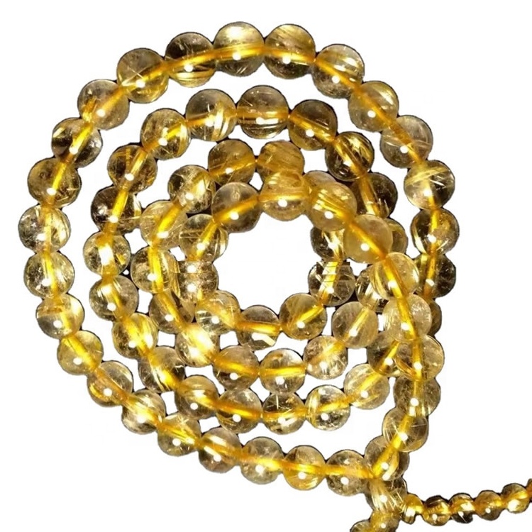 7mm Golden Rutilated Quartz Gemstone στρογγυλά χάντρες Κοσμήματα βραχιόλι 33