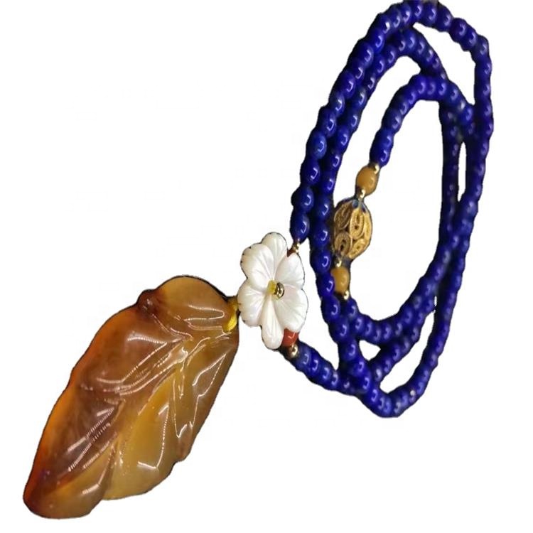 Laini ti ara Lazuli yika awọn agekuru amber Pendanti 925 fadaka fadaka fadaka 34