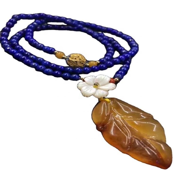 Laini ti ara Lazuli yika awọn agekuru amber Pendanti 925 fadaka fadaka fadaka 32