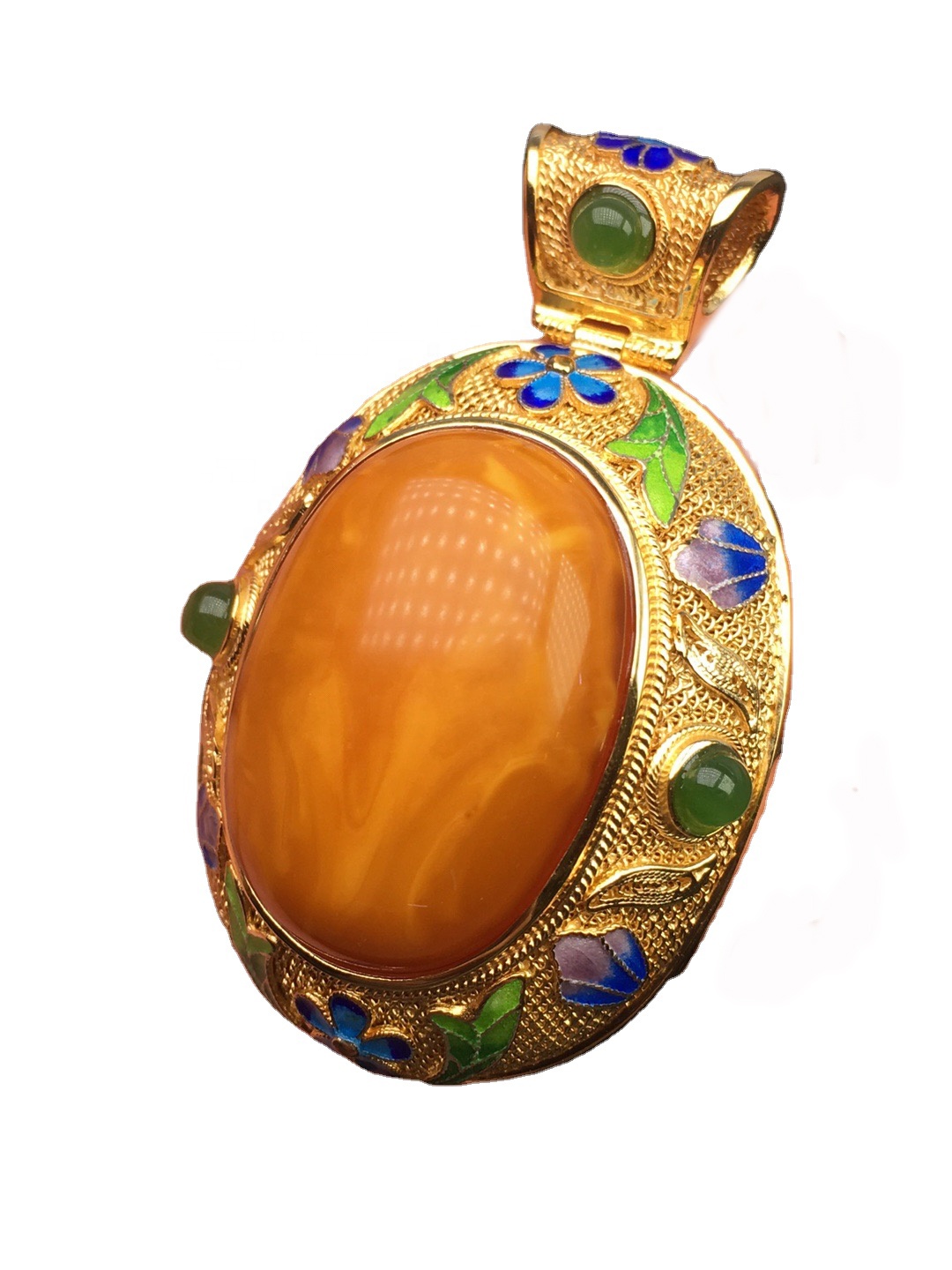 Kembang lan Godhong Bentuk Pendant Amber Plated Emas 9