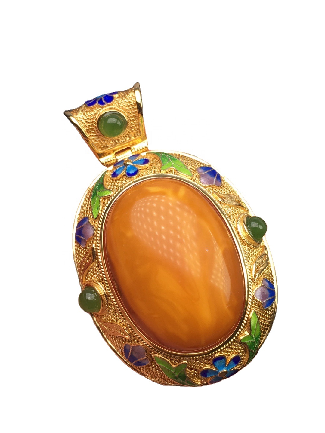Kembang lan Godhong Bentuk Pendant Amber Plated Emas 11