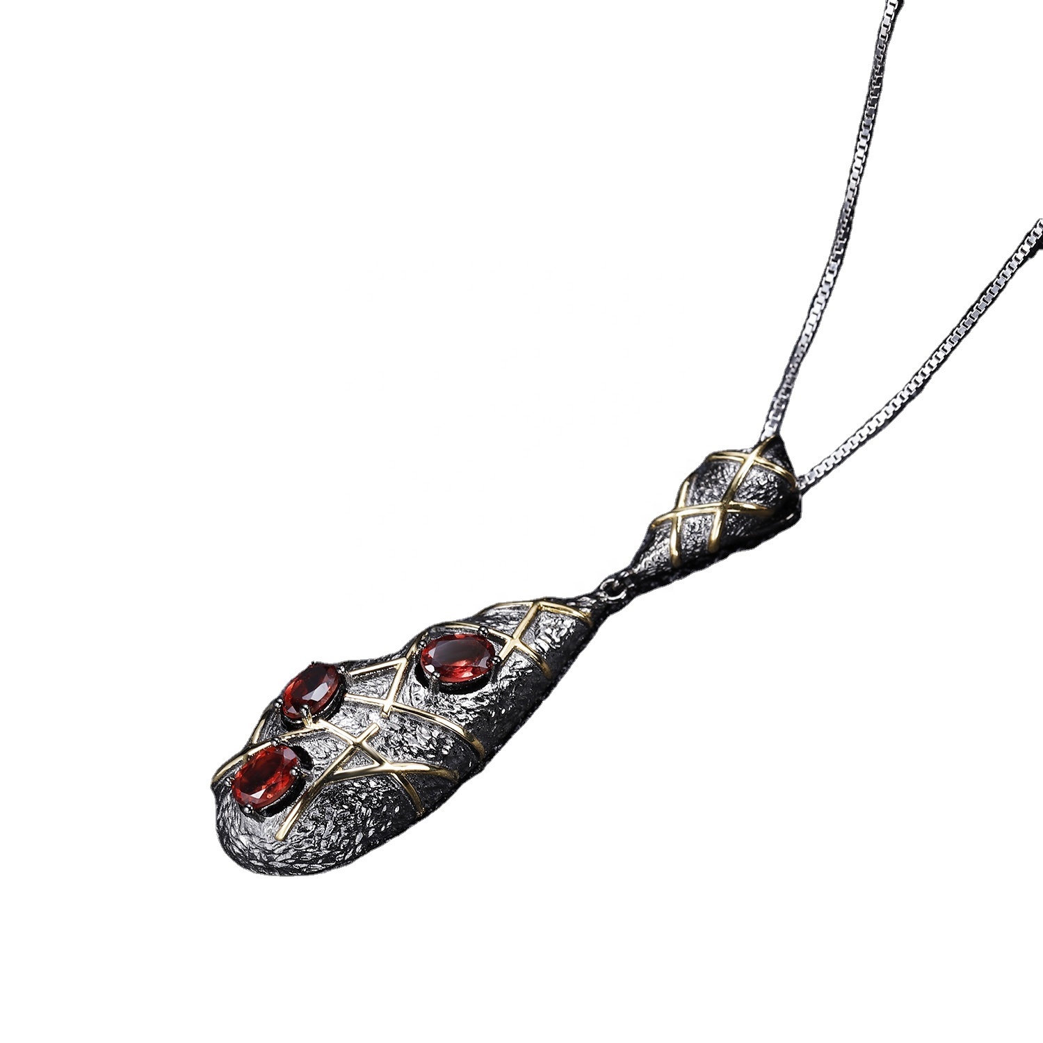 Gourd வடிவம் 925 ஸ்டெர்லிங் சில்வர் தங்கம் ரூபி நெக்லஸ் பதக்கத்தை பூசப்பட்ட 9