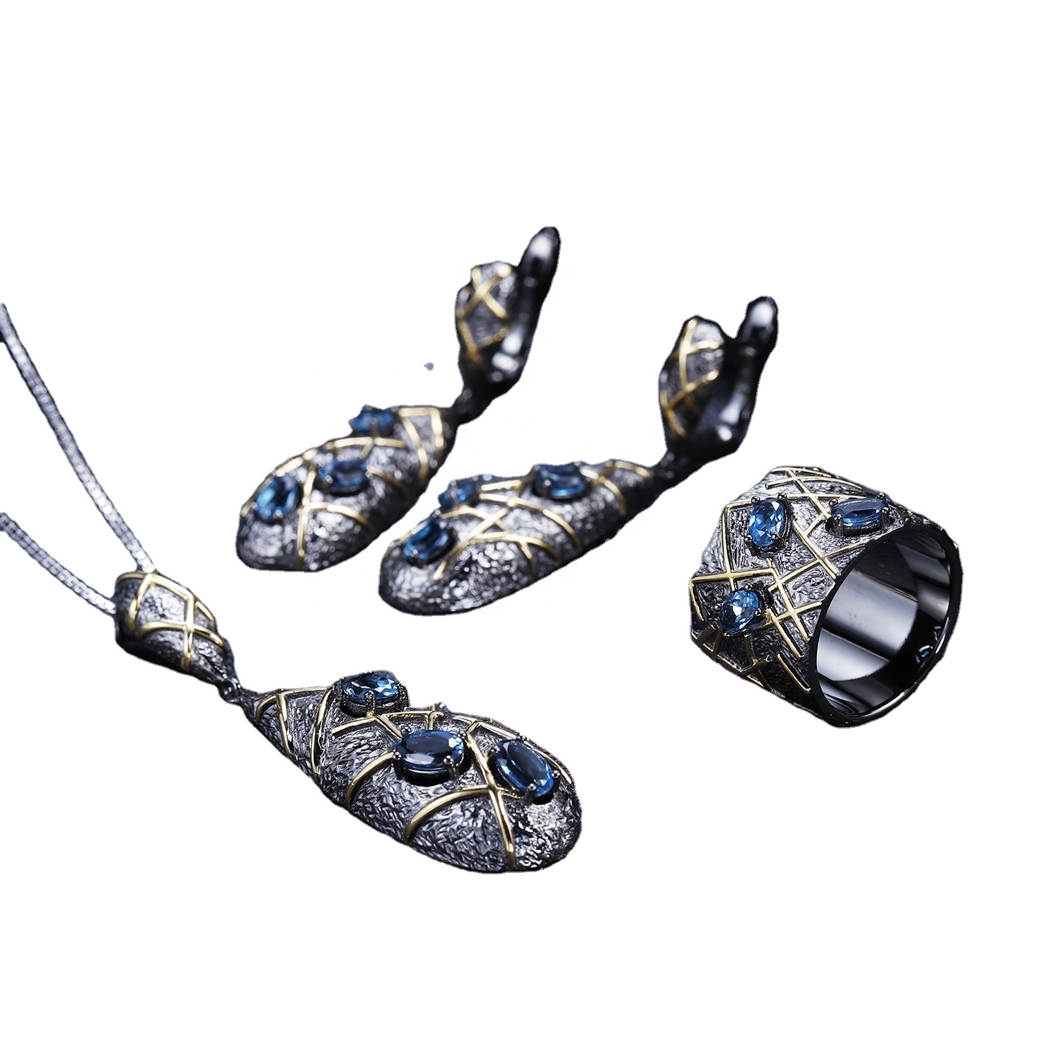 925 Gümüş Gemstone Mavi Spinel Kulon 11