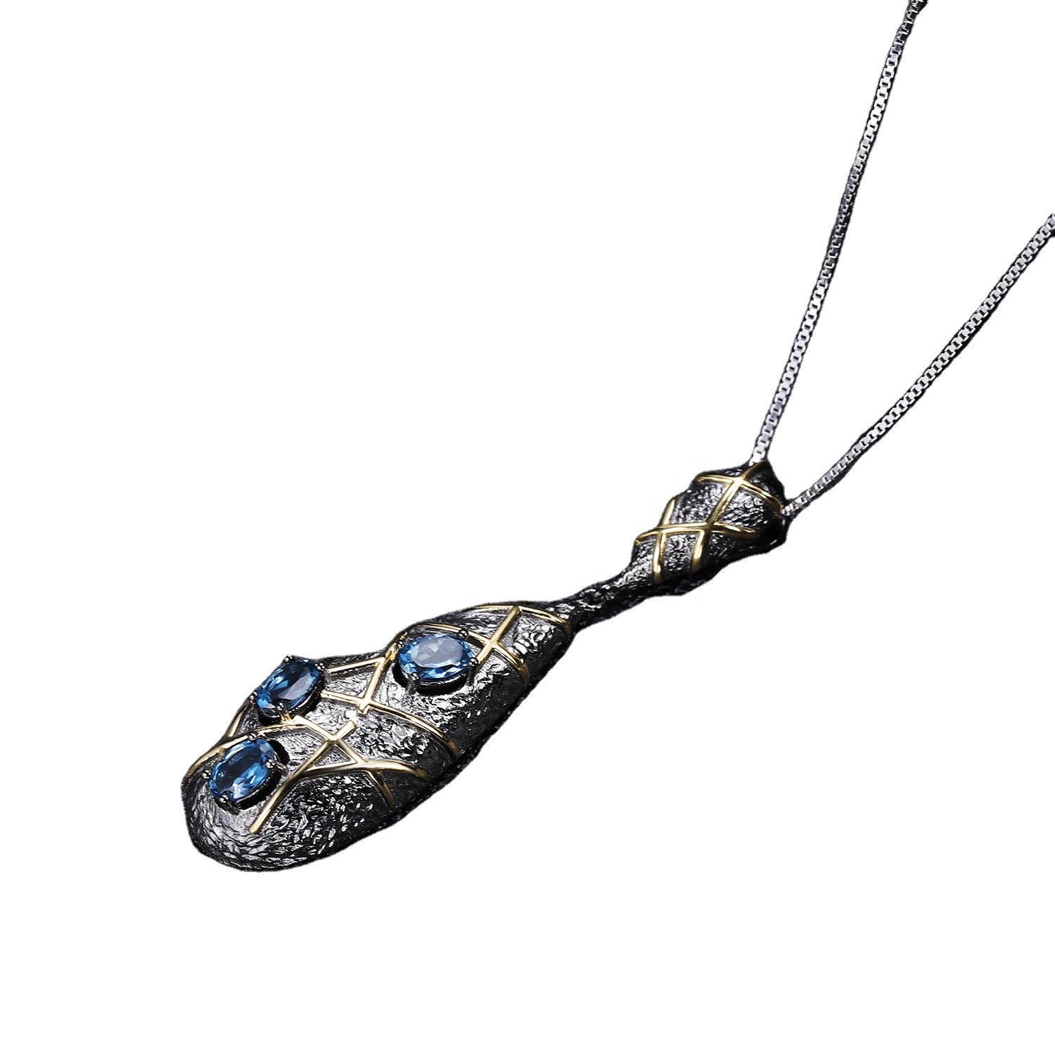 925 Gümüş Gemstone Mavi Spinel Kulon 9