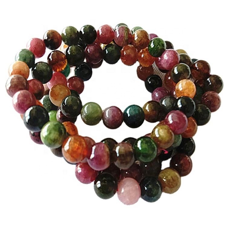 Natuurlike TourMaline3Amixed kleur ronde vorm krale glad en geel edelsteen armband 9