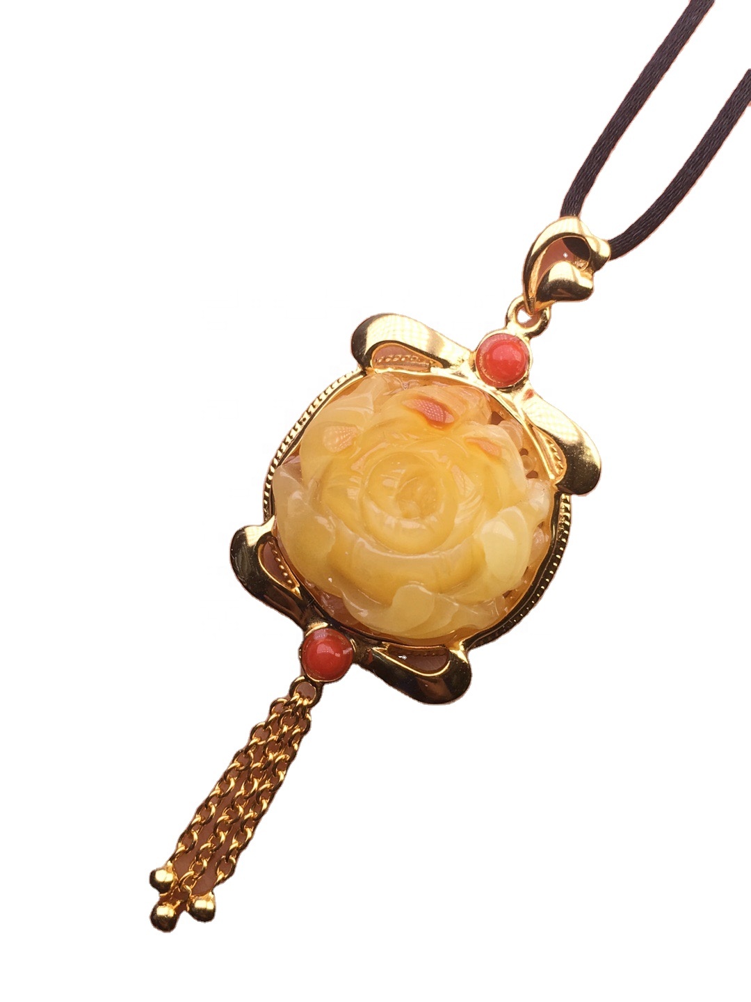 மலர் போன்ற நன்ஹாங் கல் தங்கம் பூசப்பட்ட அம்பர் பதக்கத்தை 33