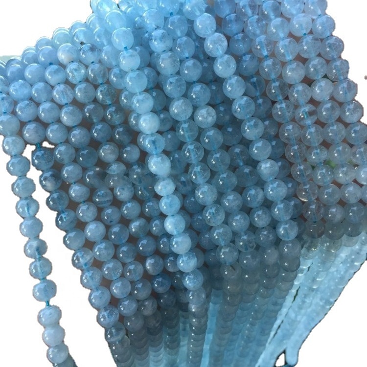 14mm Natural Milky Aquamarine Bolas redondas Perlas sueltas 23