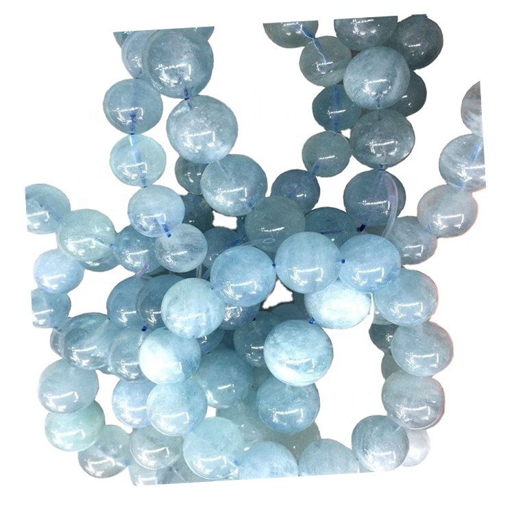 Gwerthu Hot-Sale Naturiol Glas Aquamarine Breichled Rownd Gleiniau Gemstone 9