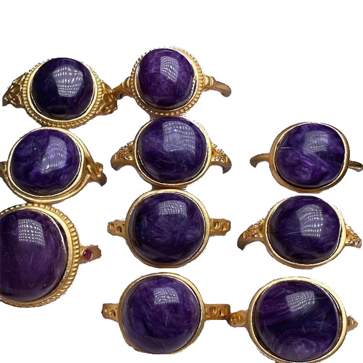 Natuerlike sjarmante charoite ring ovale foarmje kostbere charoite emstone ring sieraden 9