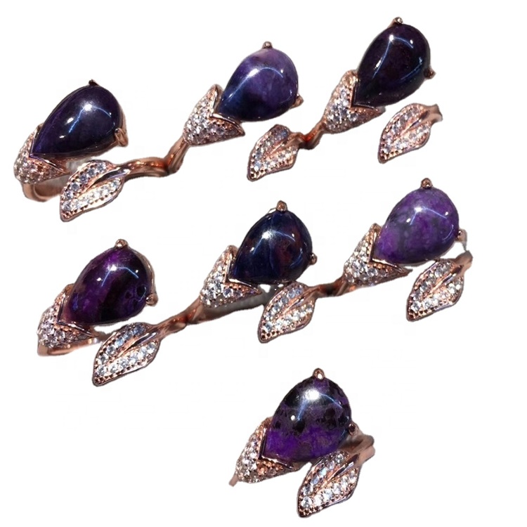 남성과 여성을위한 패션 18K 골드 천연 배 8x10mm 타원형 Charoite 돌 보석 반지 30