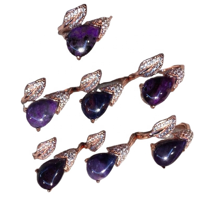 남성과 여성을위한 패션 18K 골드 천연 배 8x10mm 타원형 Charoite 돌 보석 반지 34