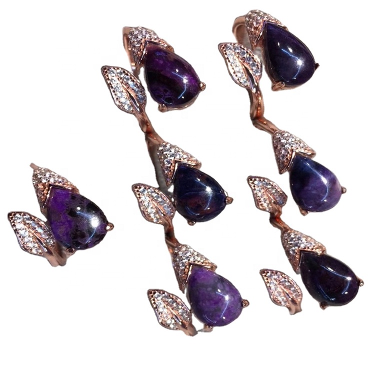 남성과 여성을위한 패션 18K 골드 천연 배 8x10mm 타원형 Charoite 돌 보석 반지 32