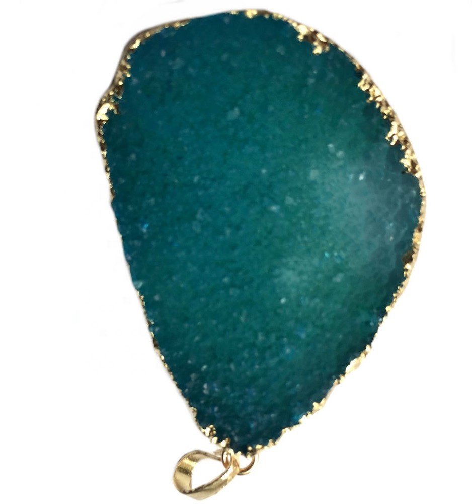 Dûbel twa Hoop Druzy Stones Natuurlical Amethyst Quartz Stone Druzy Slice Pendant 34