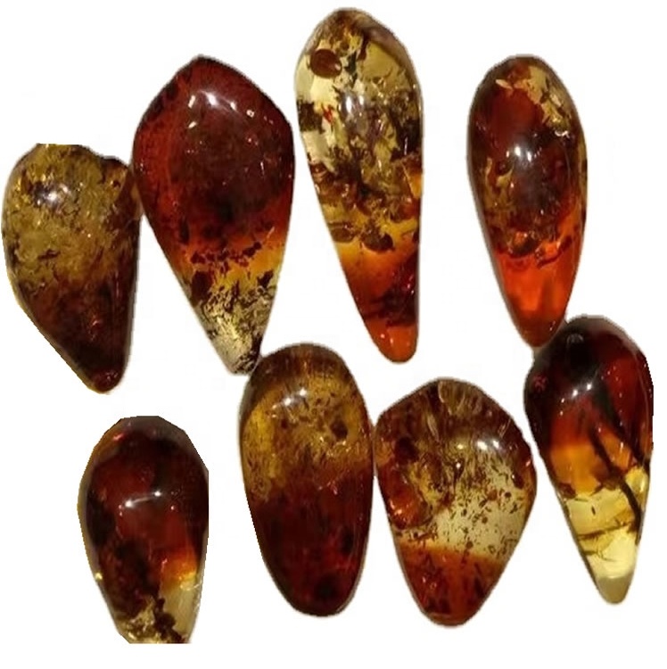 Naturally flowers loose amber cabochons Natural Rich Golden Baltic Amber AAA Rated Pear Cabochon Loose Stones 35