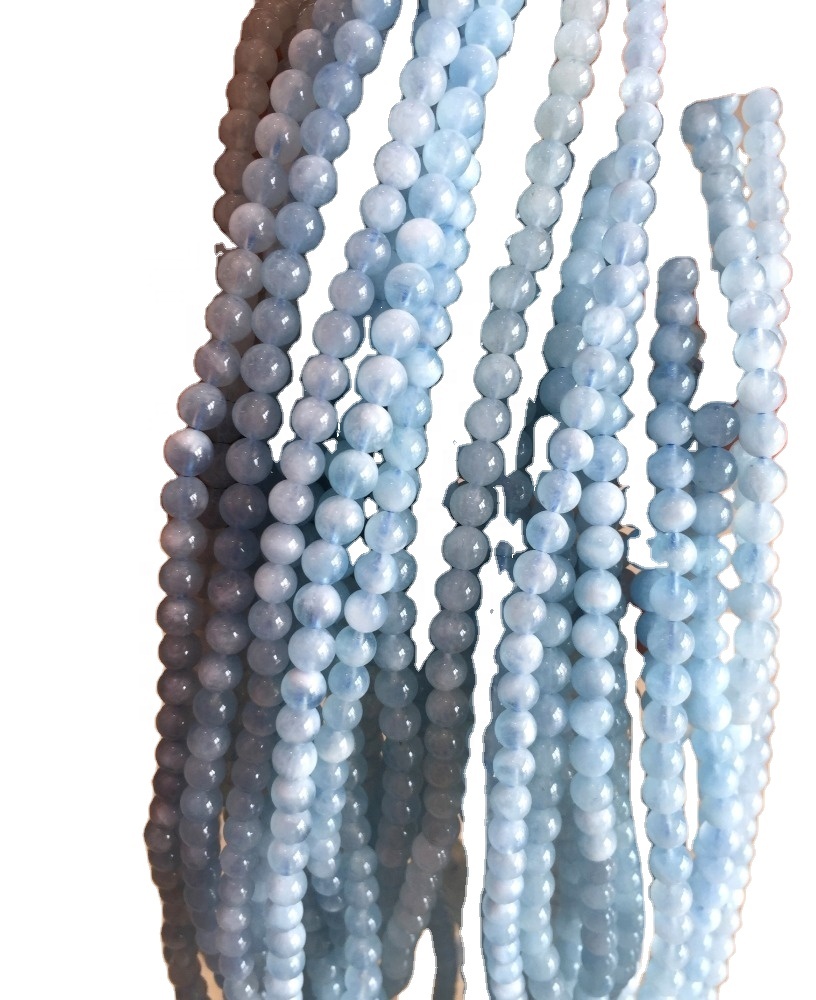 Calibrado Lácteo Aquamarine Contas redondas de pedra solta Fai por xunto 35