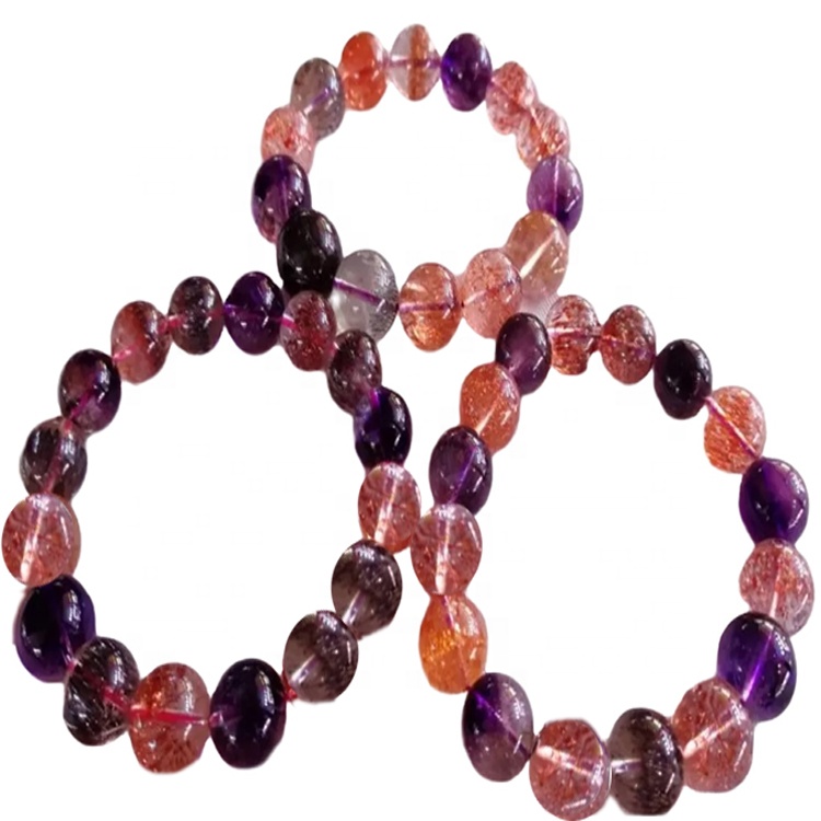 Crveni rutilirani kvarcni okrugli oblik perle narukvice nakit čine veleprodaju prilagodljive narukvice 7