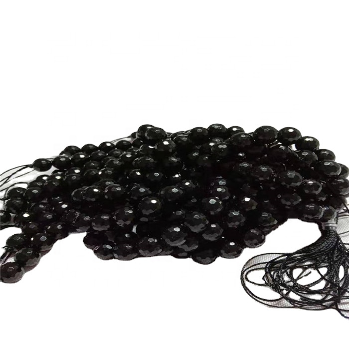 సహజ బ్లాక్ Tourmaline రౌండ్ ముఖచిత్రం ఆకారం పూసలు మృదువైన రత్నాల తీగలను 7