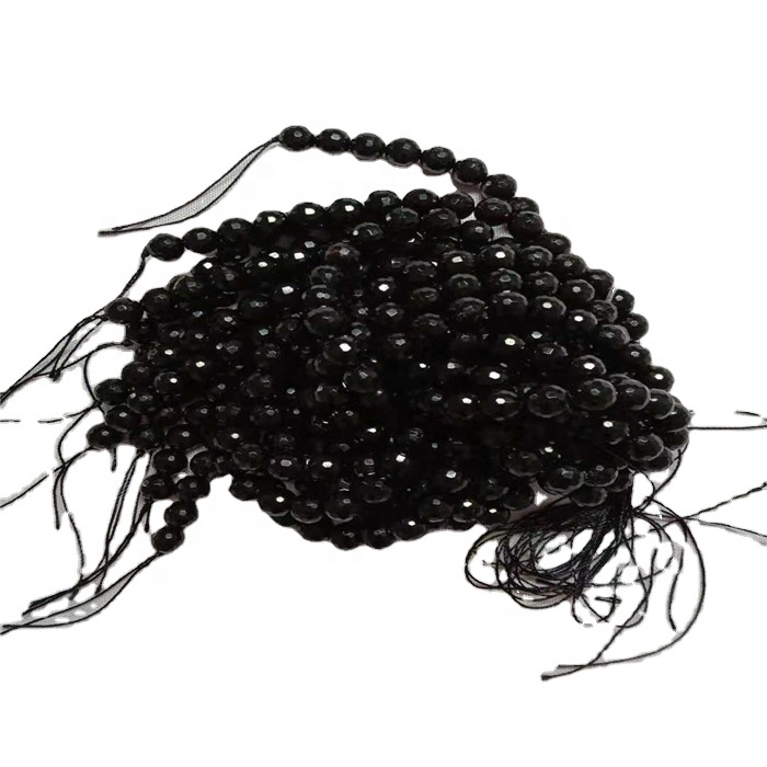 సహజ బ్లాక్ Tourmaline రౌండ్ ముఖచిత్రం ఆకారం పూసలు మృదువైన రత్నాల తీగలను 9