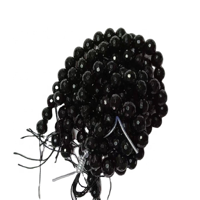 సహజ బ్లాక్ Tourmaline రౌండ్ ముఖచిత్రం ఆకారం పూసలు మృదువైన రత్నాల తీగలను 11