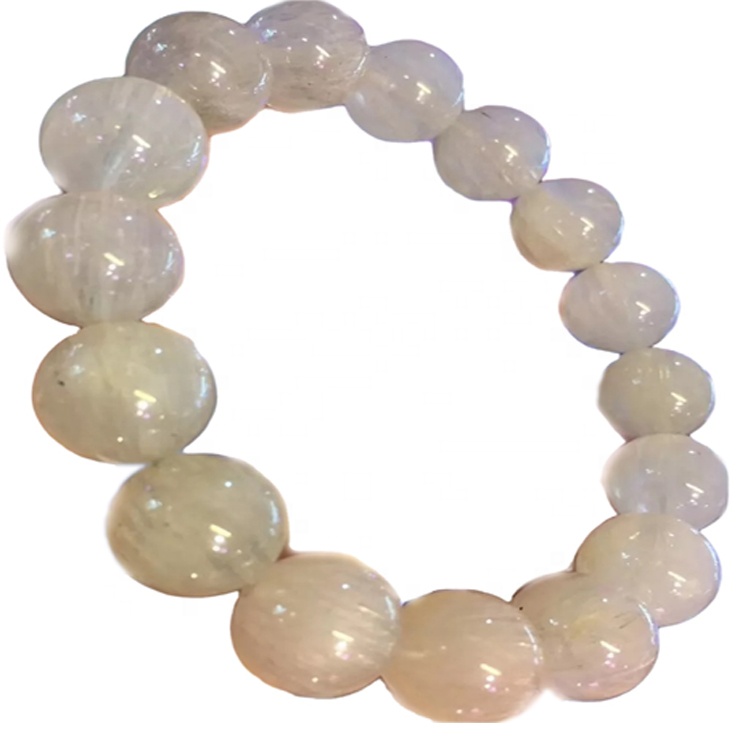 Faceted Apple Cut Helmet Valkoinen Rutaticated Quartz Gemstone Rannekorut Muokattavat rannekkeet 7