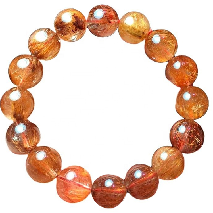 Flokët e artë ruturated kuarc gur gur i çmuar rrumbullakët rruaza shtrirje byzylyk 7