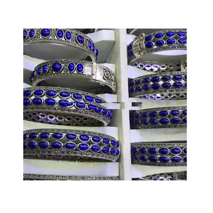 Tee hulgimüük Looduslik labis Lazuli 925 Sterling Silver Bangles Ehted 34