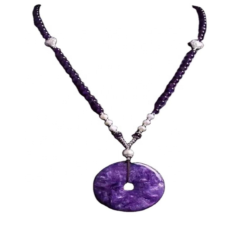 100% Naturlig Lilla Charoite Anheng Halskjede Smykker 30