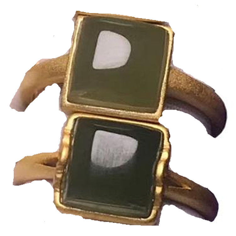 Каблучка із зеленим турмаліном, тонкий квадрат, натуральний індиколіт 15